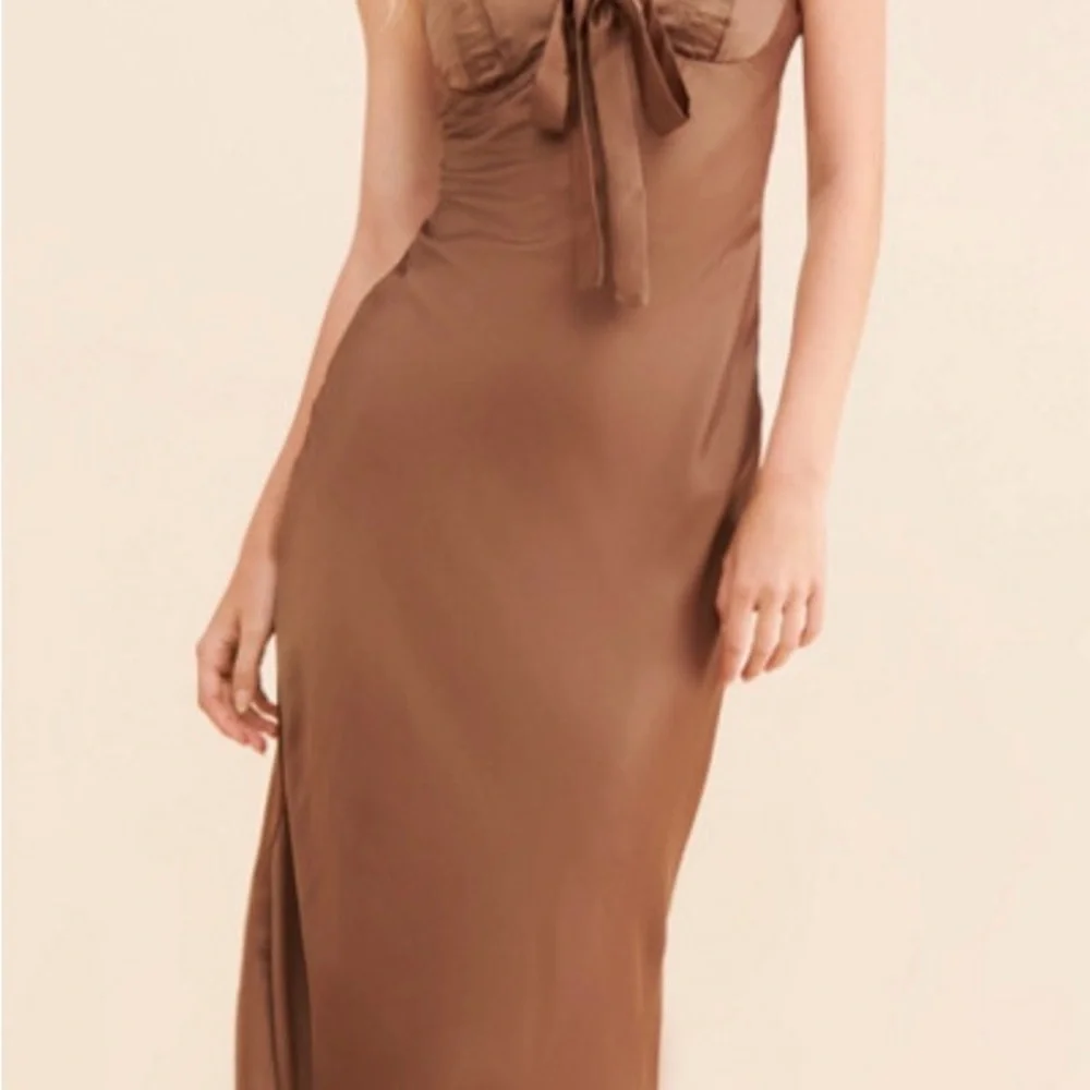 Femme sheer slip midi dress sz S, chocolate brown,  side zip, lined - Picture 4 of 9